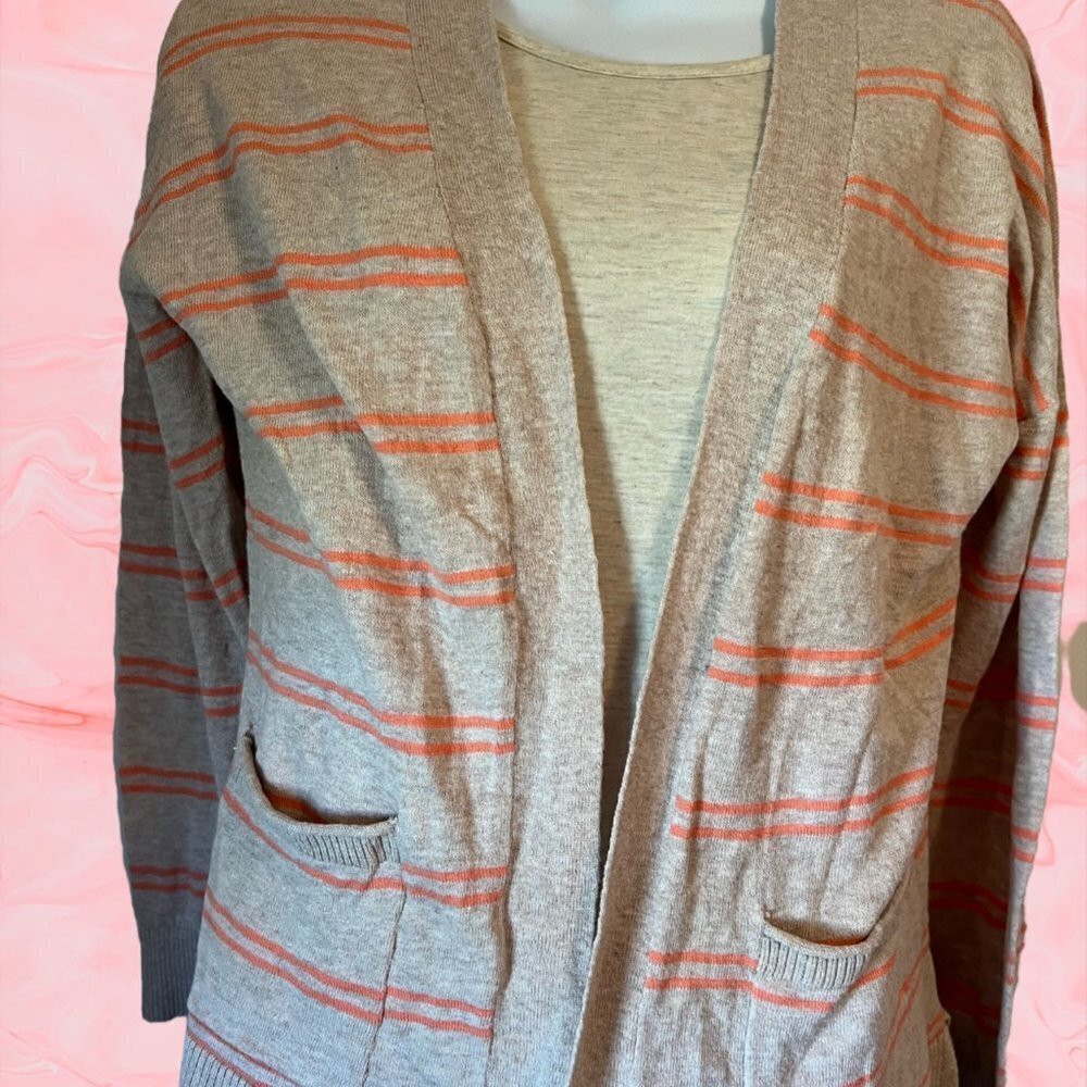 Peyton Primrose Beige with Tangerine Stripe Cardigan Size Medium - Picture 2 of 4
